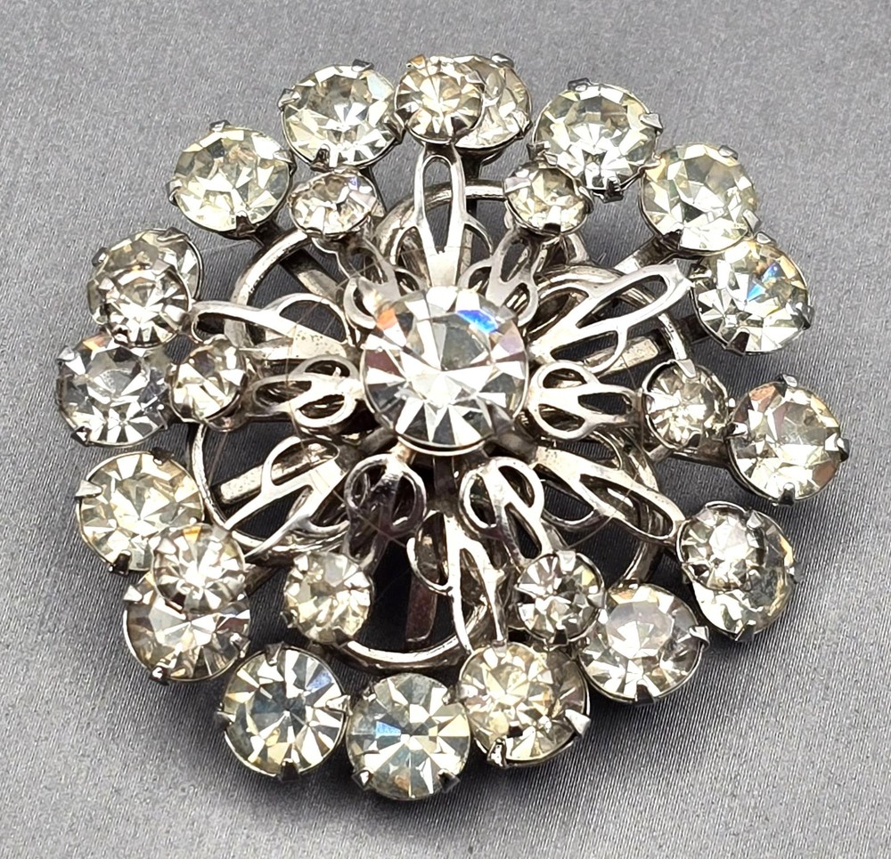 Vintage Rhinestone Atomic Starburst Brooch Pin 1.5