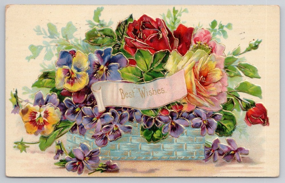 1908 Embossed Floral Basket 