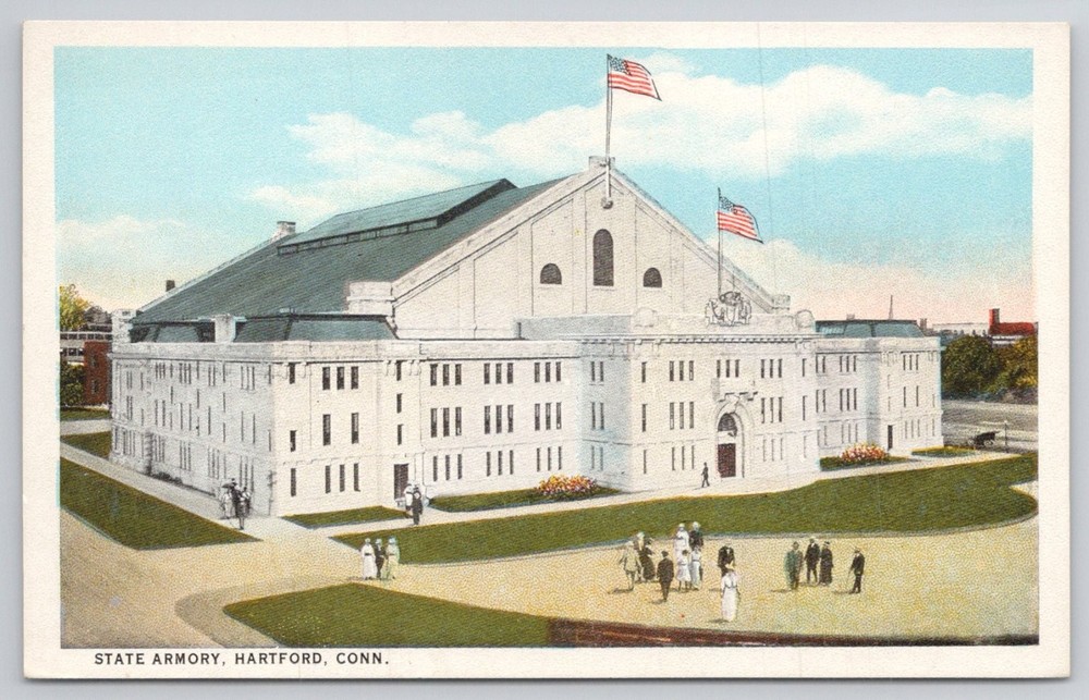 Hartford CT State Armory White Border Postcard 1910s Connecticut History