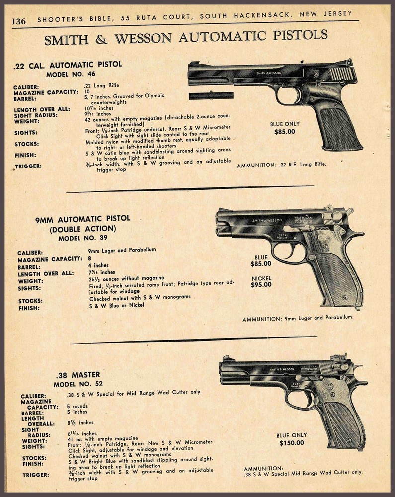 1963 SMITH  & WESSON Model 46, 39, 52 .38 Master Pistol PRINT AD