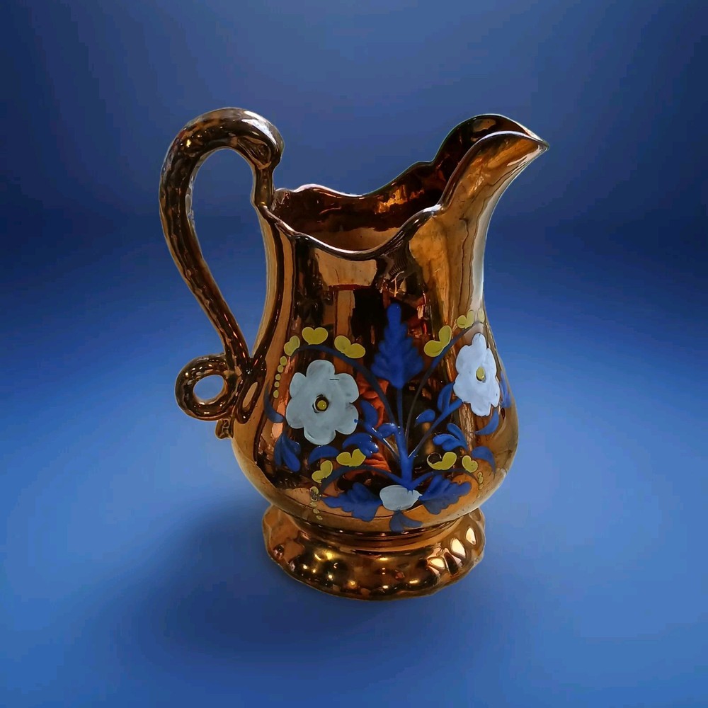 Antique c1880 Lovely Staffordshire Lustre Jug Hand Decorated No chips cracks VGC