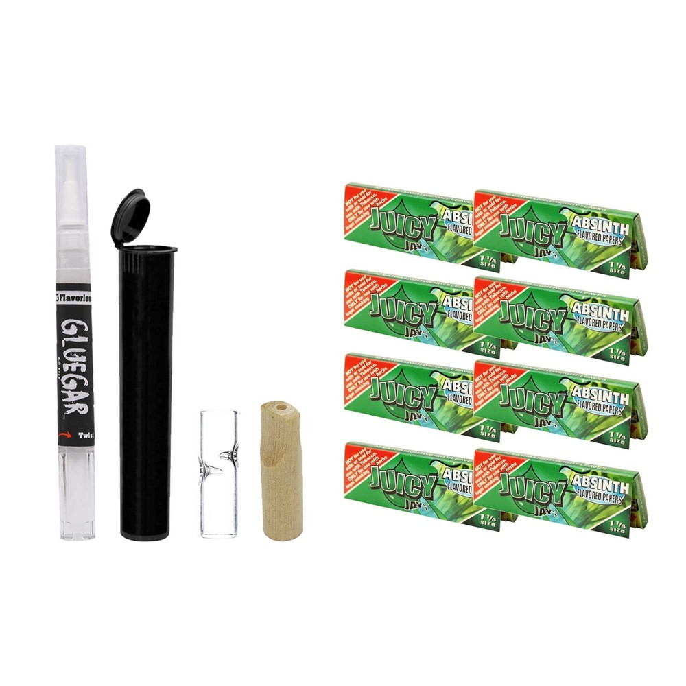 Juicy Jays 1 1/4 Absinthe Glue Rolling Papers 8 Pack with 3ml Og Glue-image