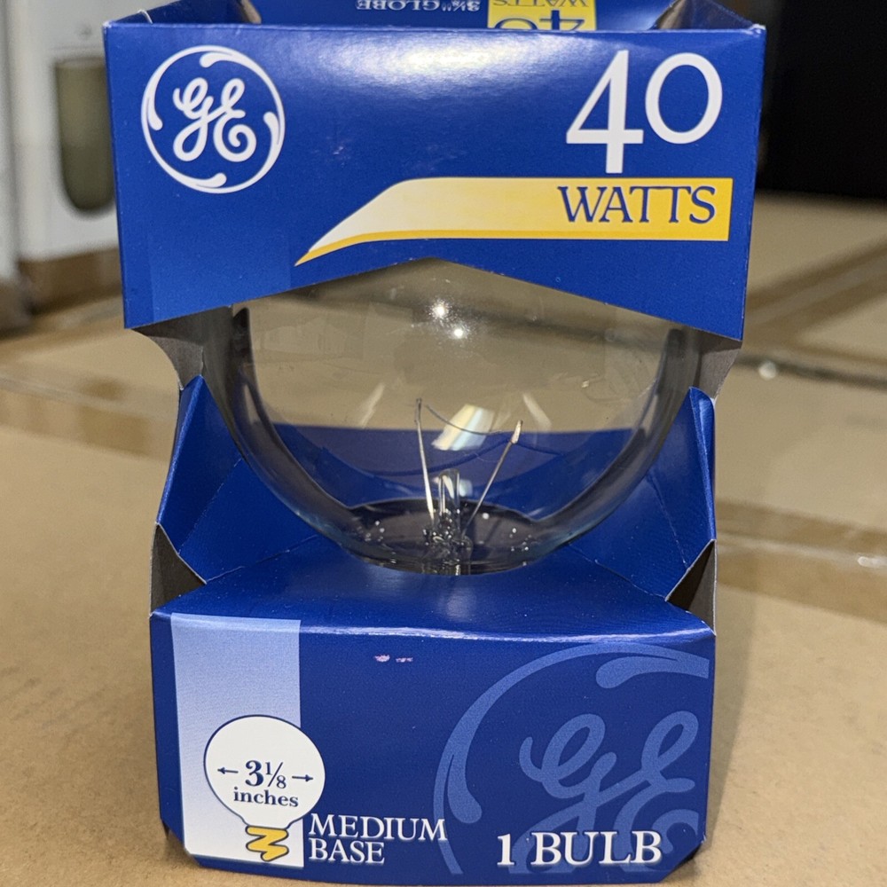 GE Crystal Clear 40 watt Globe Light Bulb G25 Round Vanity 3 1/8” Medium Base