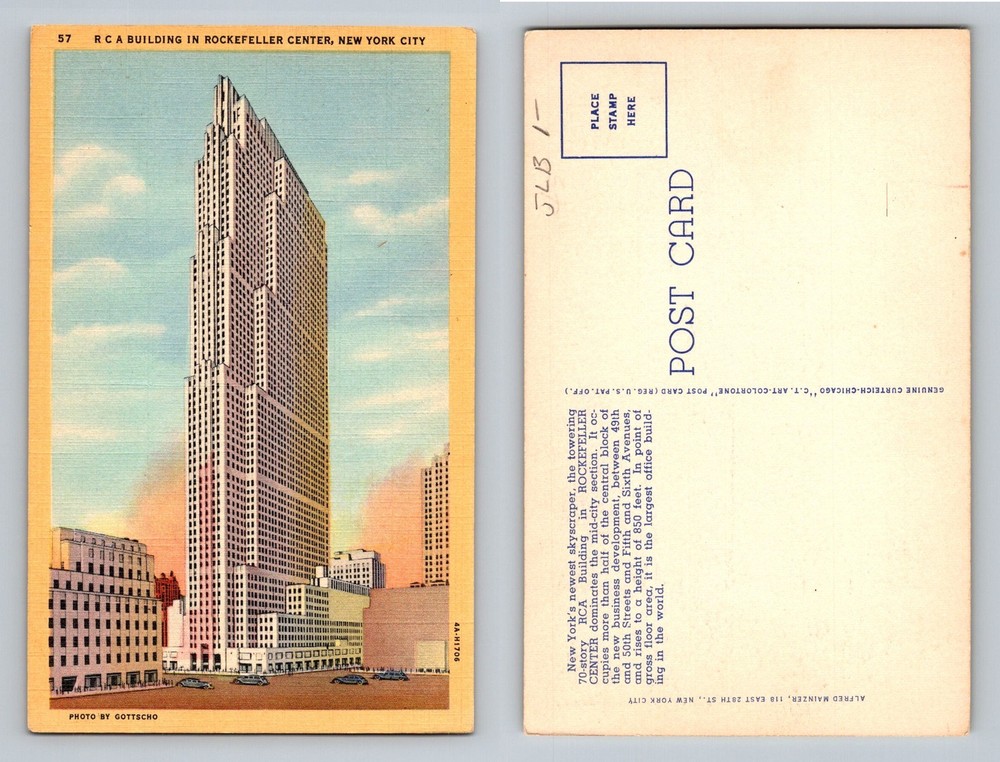 New York City NY, RCA Building Rockefeller Center Skyline Vintage Postcard