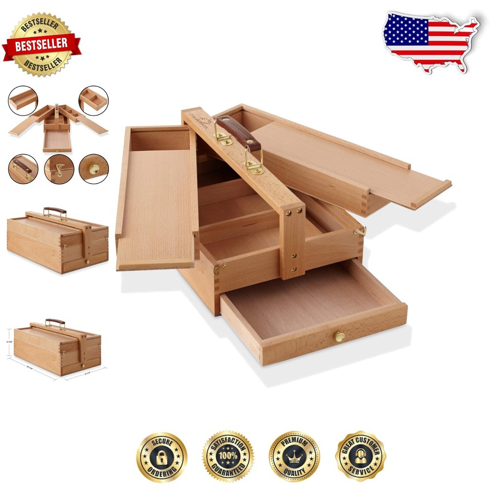 Compact Wooden Artist Tool Box with Removable Drawer - Ideal for Creatives