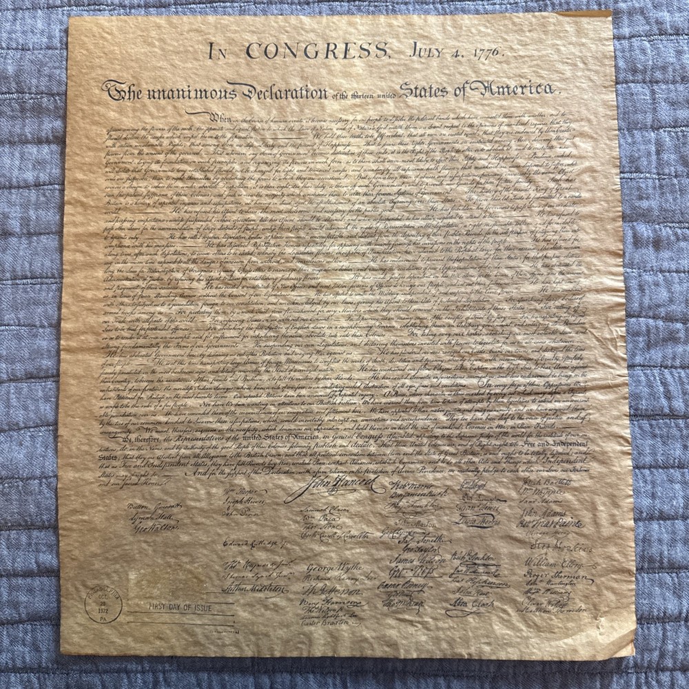 Vintage 1972 Declaration of Independence Replica13.75x15.75 Colonial Print