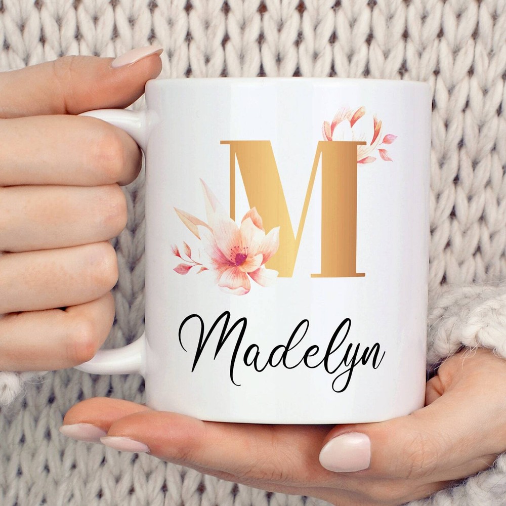 Personalized Name Coffee Mug Monogram Initial Name Coffee Mug Custom Floral
