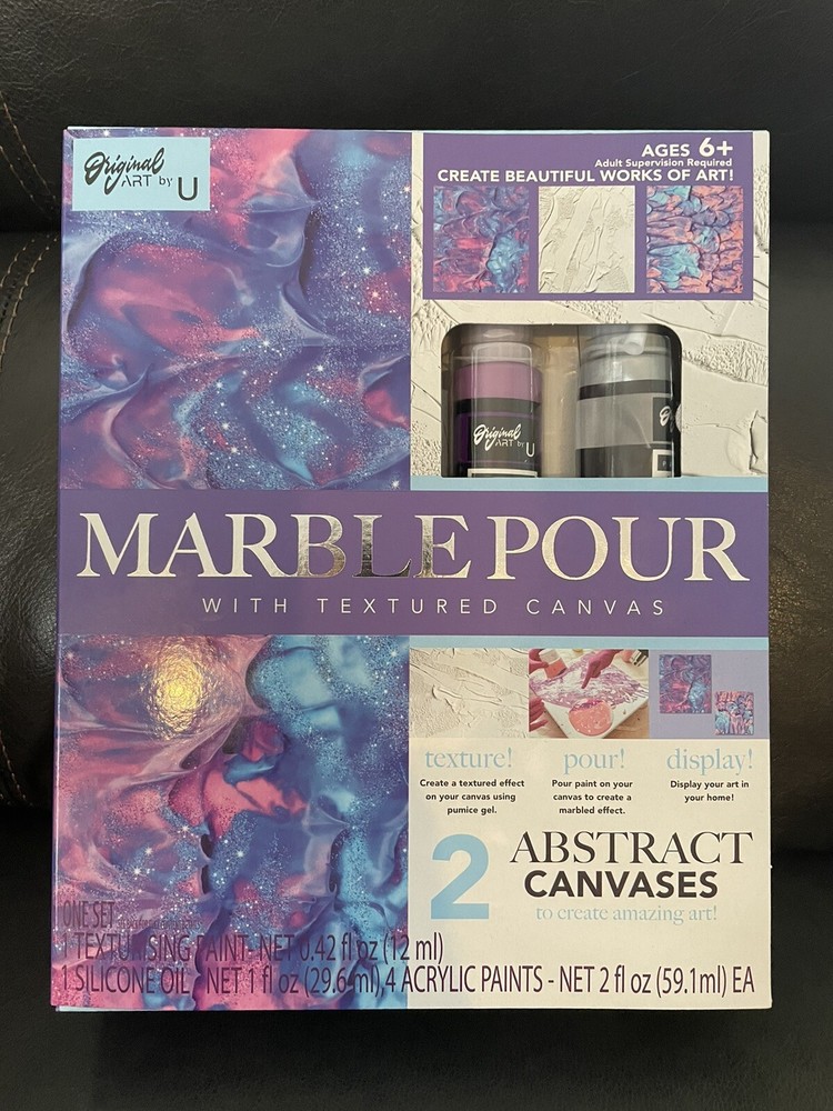 Marble Pour Abstract With Textured 2 Canvases Wall Original Art ByU Painting Kit-image