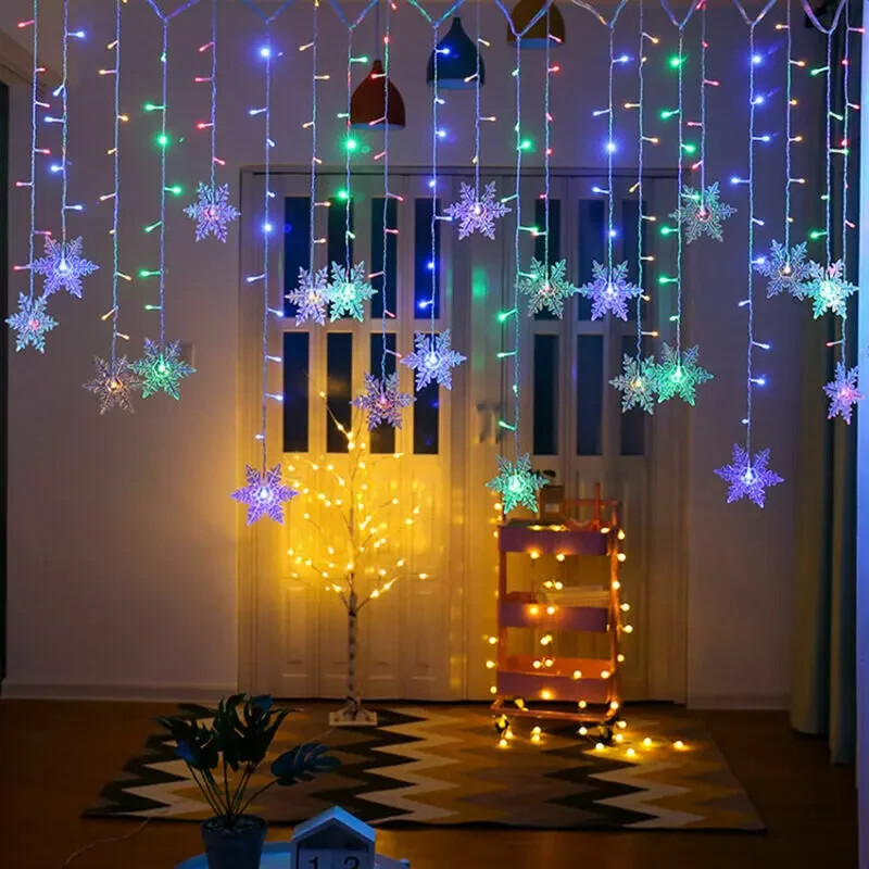 LED Snowflake Fairy String Lights Xmas Christmas Tree Party Window Curtain Decor