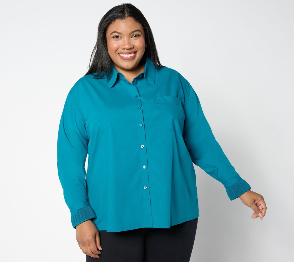 Women with Control Women's Top Sz XL Regular Woven Button Front Blue A655291