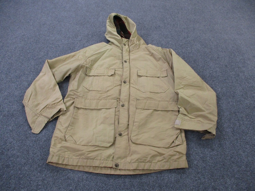 Vintage Woolrich Jacket Mens L Beige Wool Lined Outdoor Hiking Camping 90s