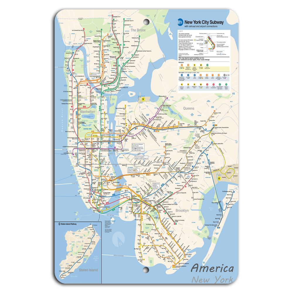 Explore NYC: Vibrant Subway Map on Metal Sign