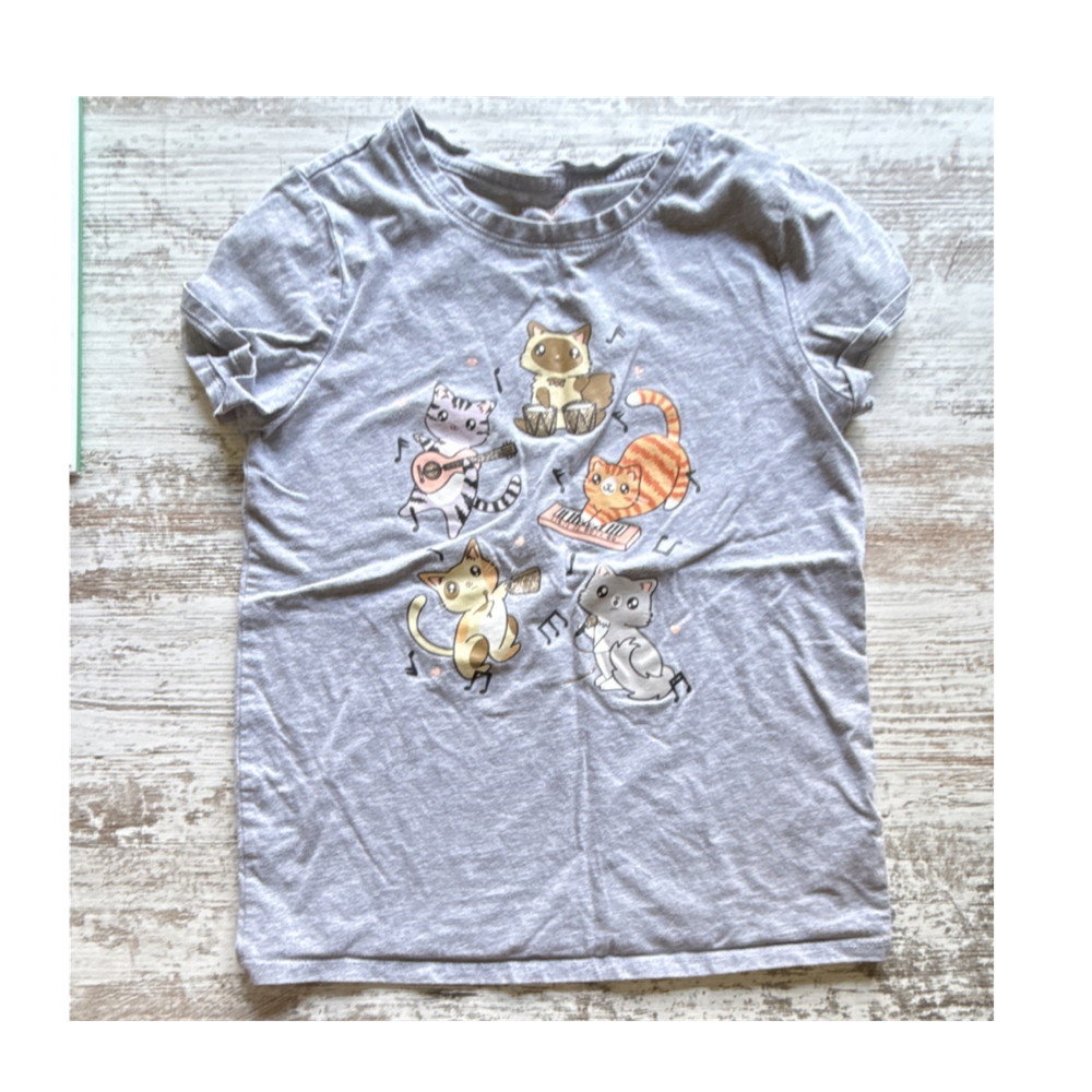 Cat & Jack Girls Gray Cat Music Graphic T-Shirt Crew Neck L (10/12)