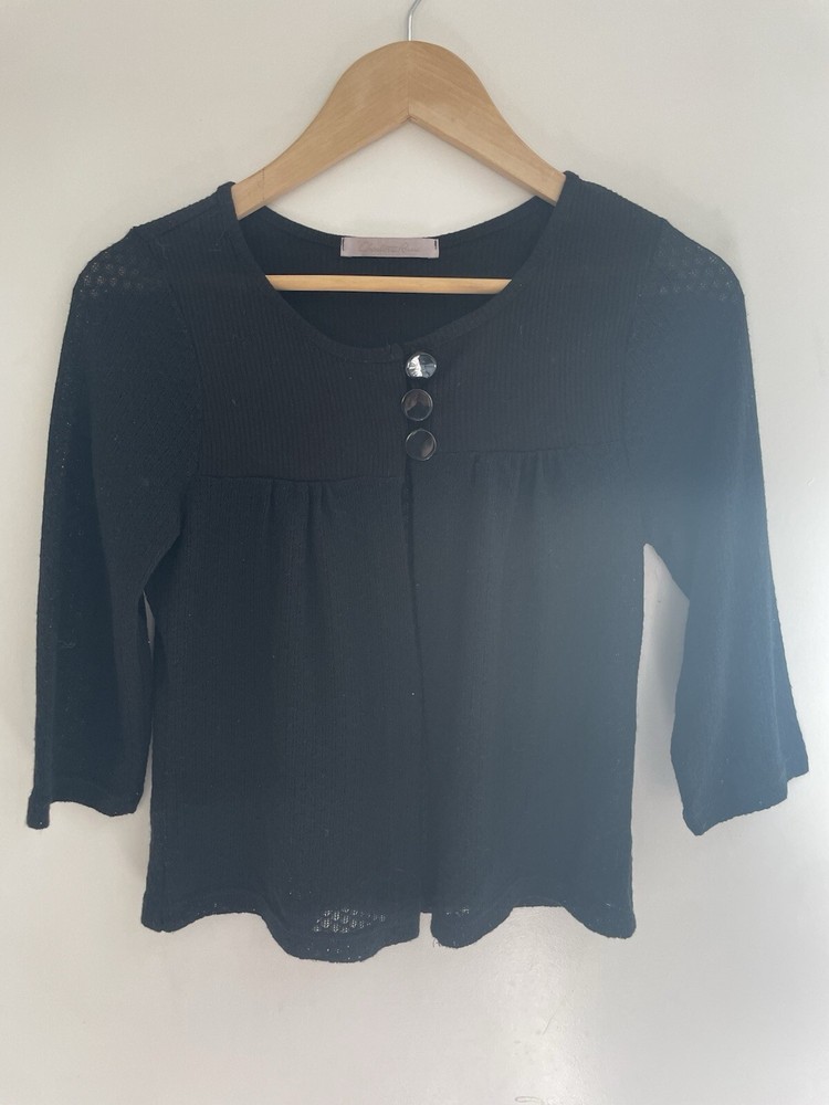 Charlotte Russe Women's Solid Black Polyester Blend 3/4 Sleeve Button Cardigan L