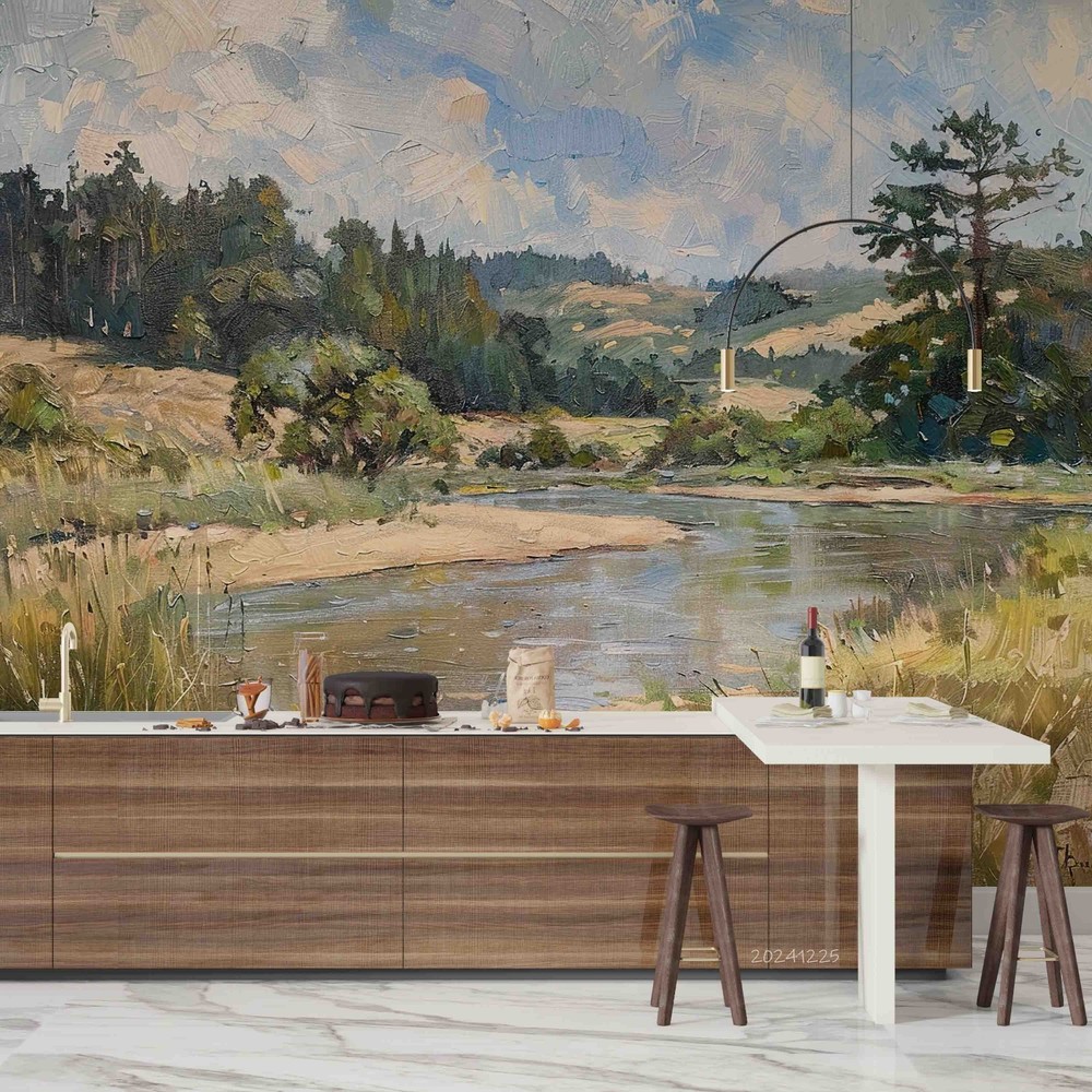 3D Woods River Landscape Oil Painting Wall Murals Wallpaper Murals Wall Sticker