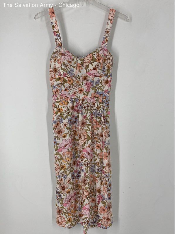 AUW Womens Pink Floral Sweetheart Neck Sleeveless Tank Dress Size Small