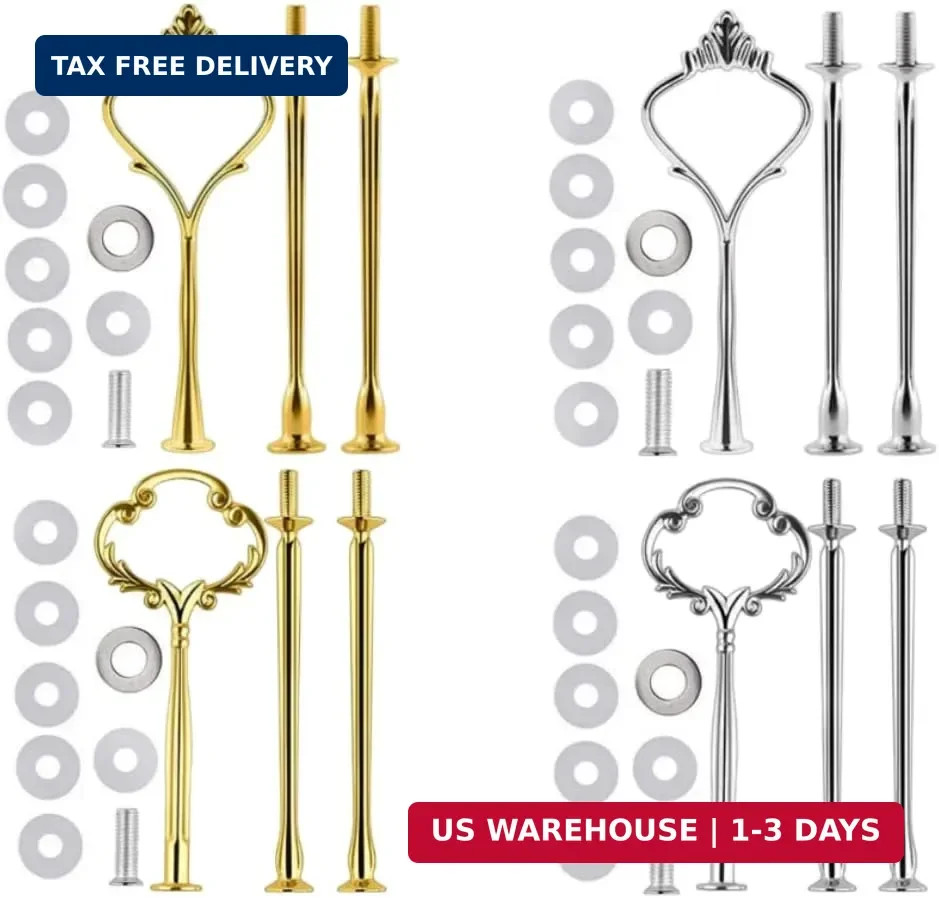4 Sets of 3 Tier Cake Plate Stand Handle Hardware, Cake Fruit Food Plate Stand H