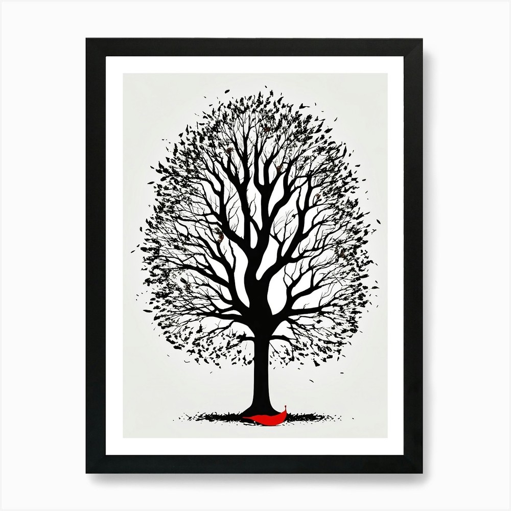 Minimalist Tree Design with Falling Framed Wall Art Poster Canvas Print Picture