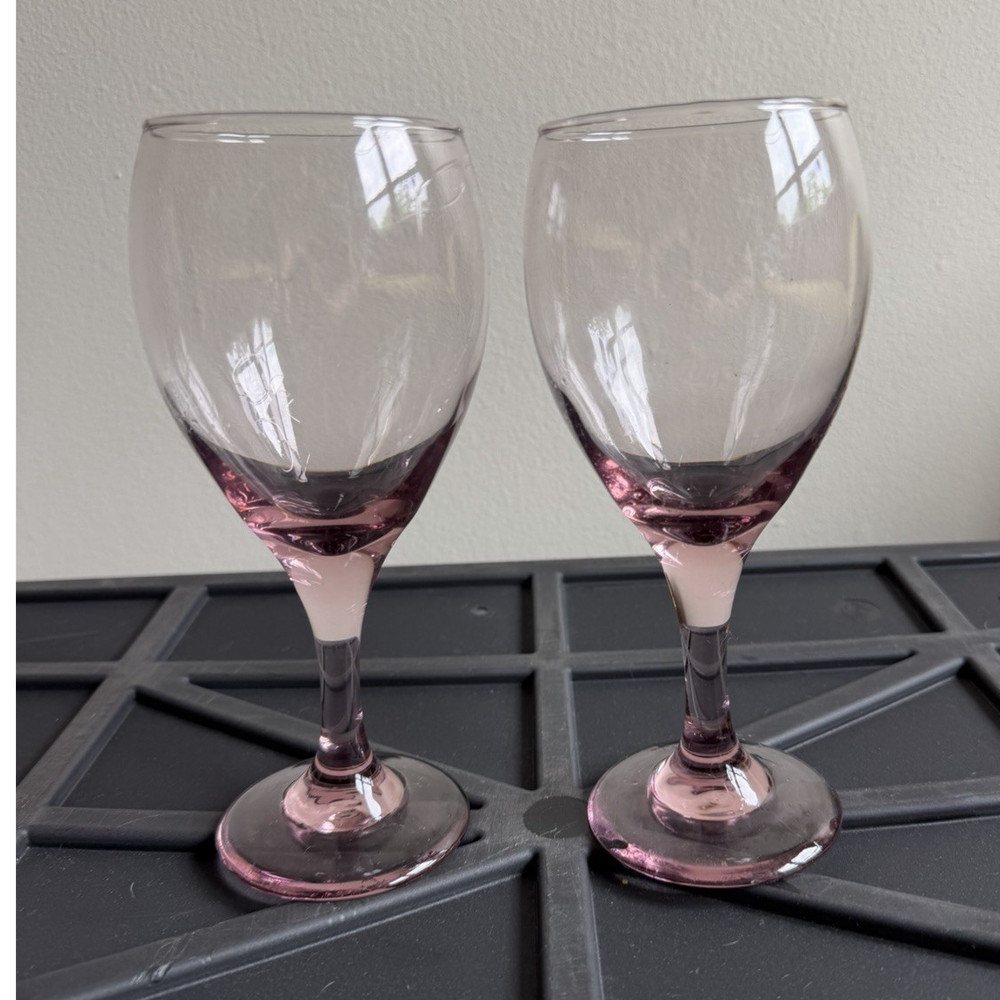 Set Of 2 Vtg Libbey Premiere Pink Water Wine Goblets 12 oz Beautiful EUC