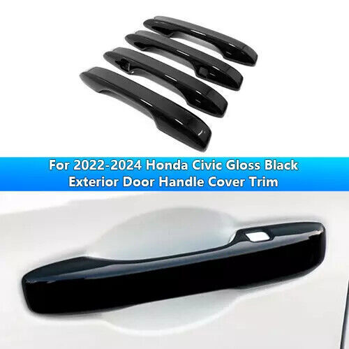 For 2021 2022-2024 2023 Honda Civic Glossy Black Exterior Door Handle Cover Trim