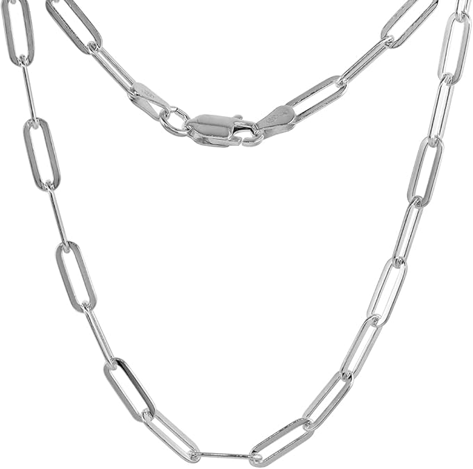 925 Sterling Silver 3mm Paperclip Chain Necklace with Free Shipping