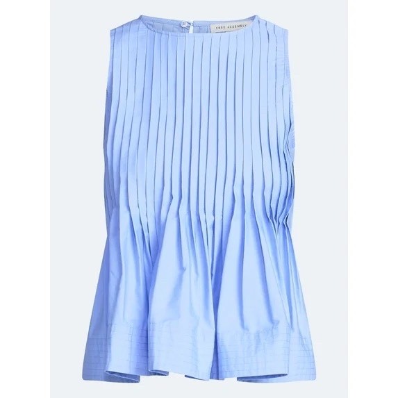 Free Assembly Large Blue Sleeveless Pintuck Pleated Blouse Classic Silhouette