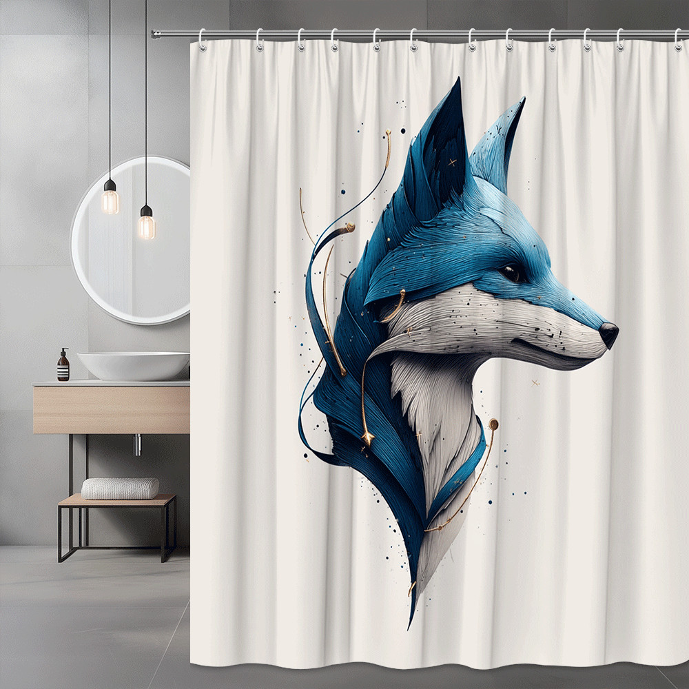 Blue Fox Art Shower Curtain, Animal Print Bathroom Decor