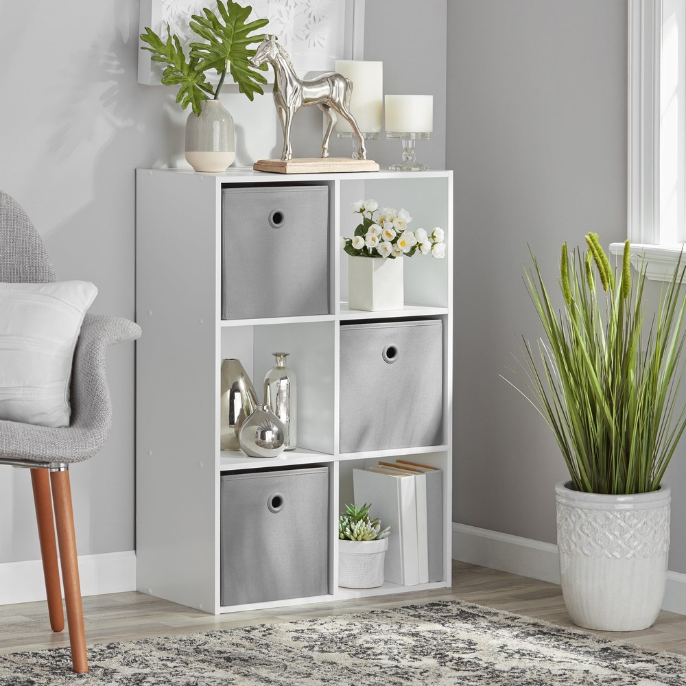 Mainstays White 6-Cube Storage Organizer Particle Board 11.73x23.70x35.39 Inches