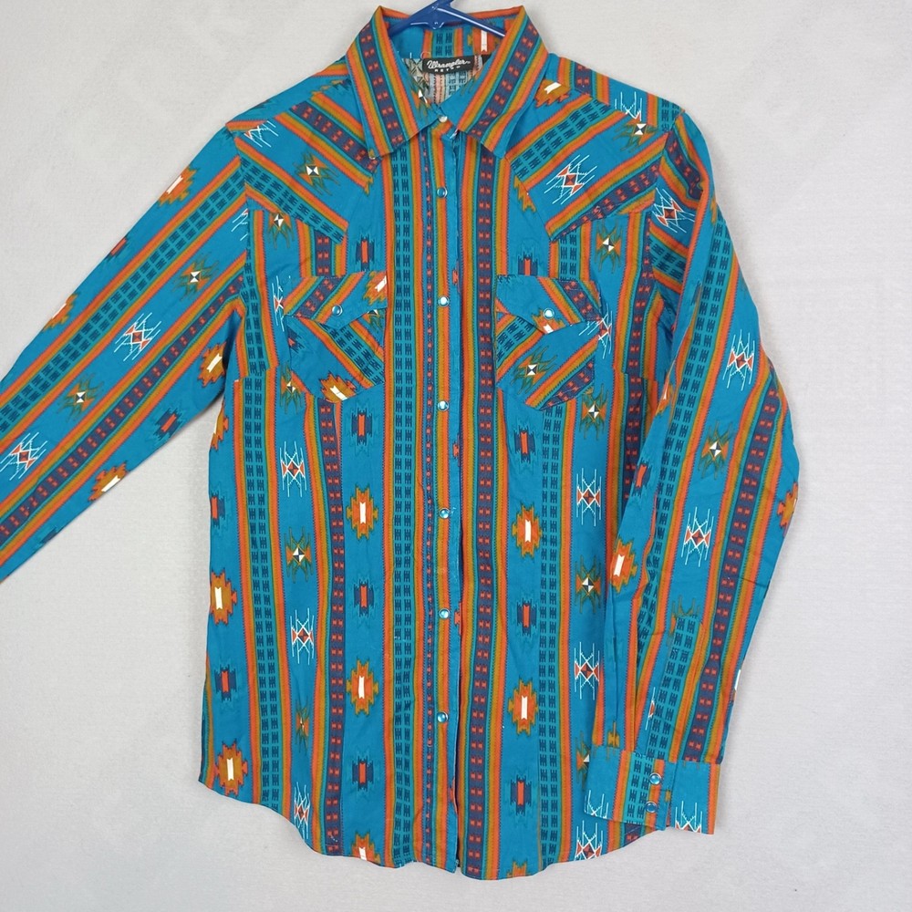 Wrangler Retro Blue Pearl Snap Long Sleeve Shirt Women’s Size Small