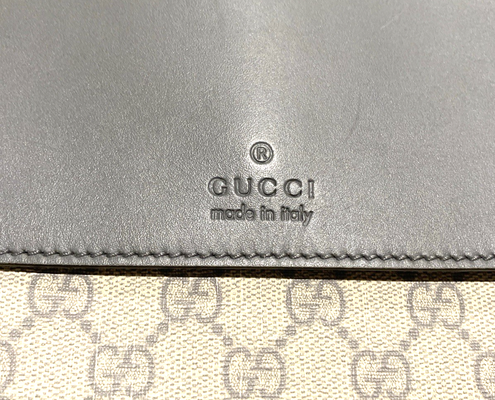 GUCCI Grey Leather and Coated Microfiber Messenger Handbag