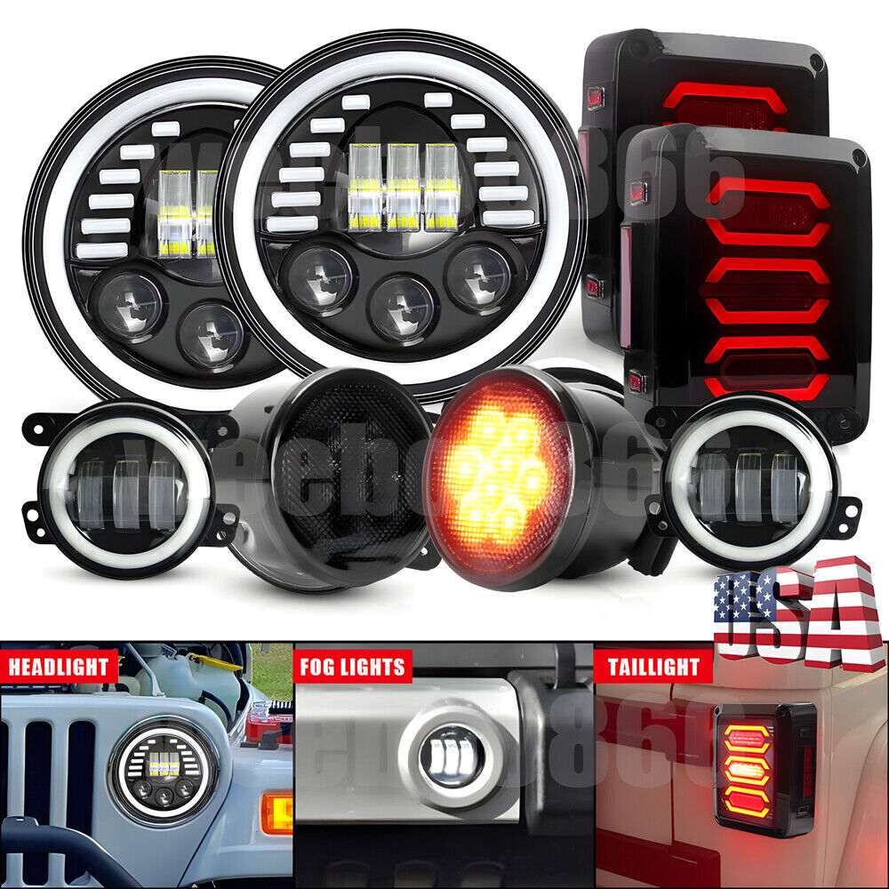 Jeep JK 07-18 8pc Smoked LED Light Kit with 7in Headlights & 4in Fog Lamps  