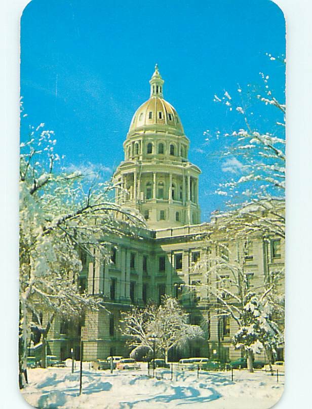 1950's OLD CARS & CAPITOL BUILDING IN WINTER Denver Colorado CO 60k cards q3471