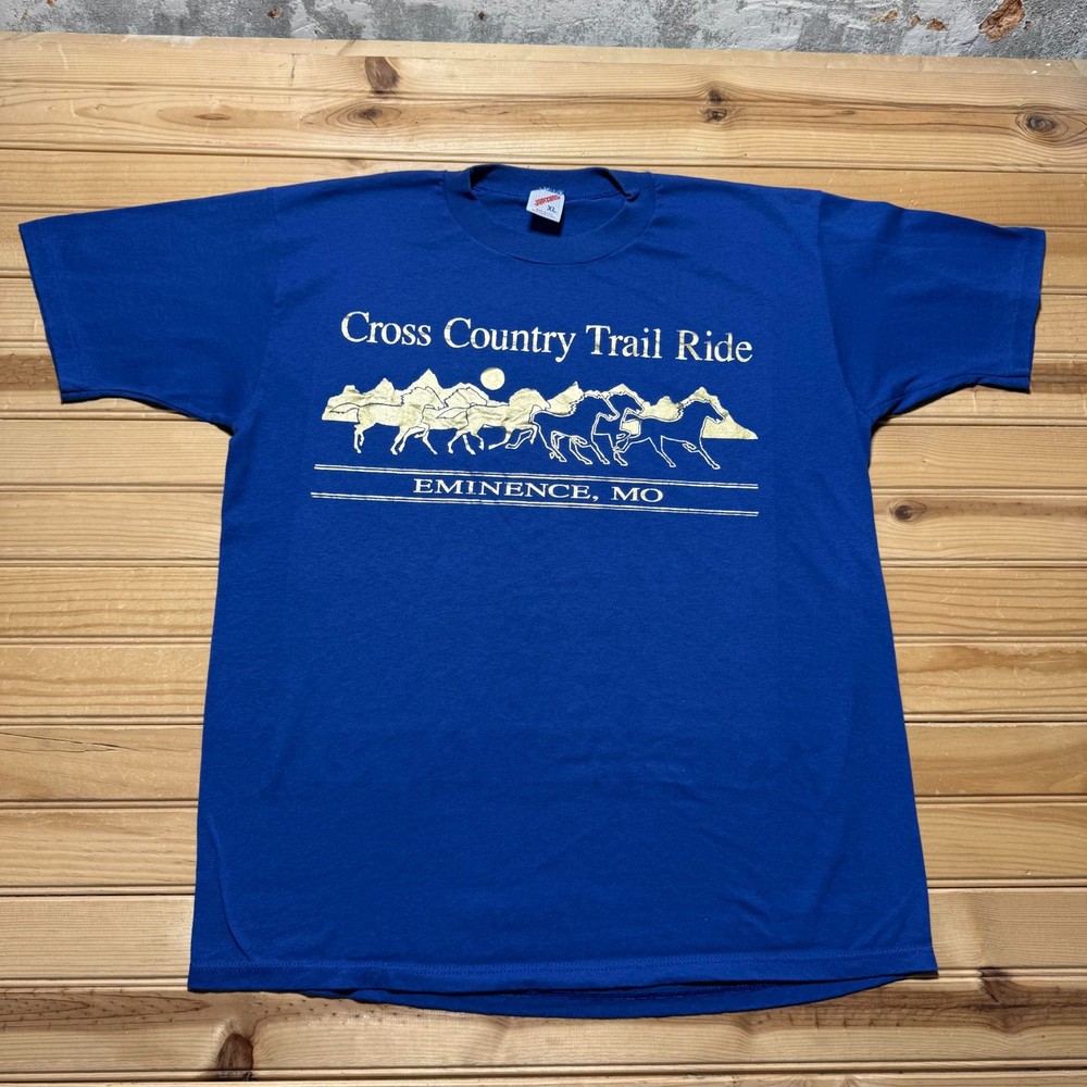 Vintage 90s Cross Country Trail Ride Eminence Missouri Graphic T-Shirt USA - XL