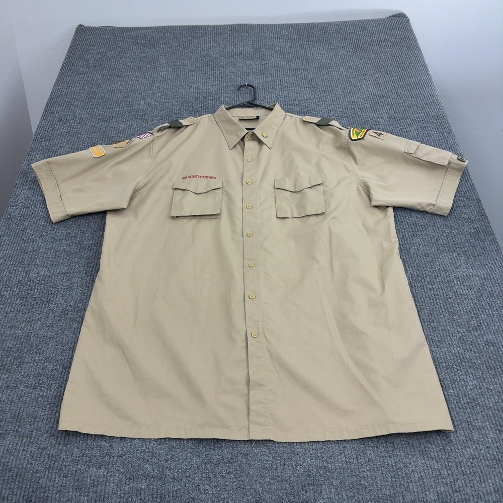 Boy Scouts of America Shirt Mens XXXL Tan Cotton Blend Patches Uniform Gorpcore