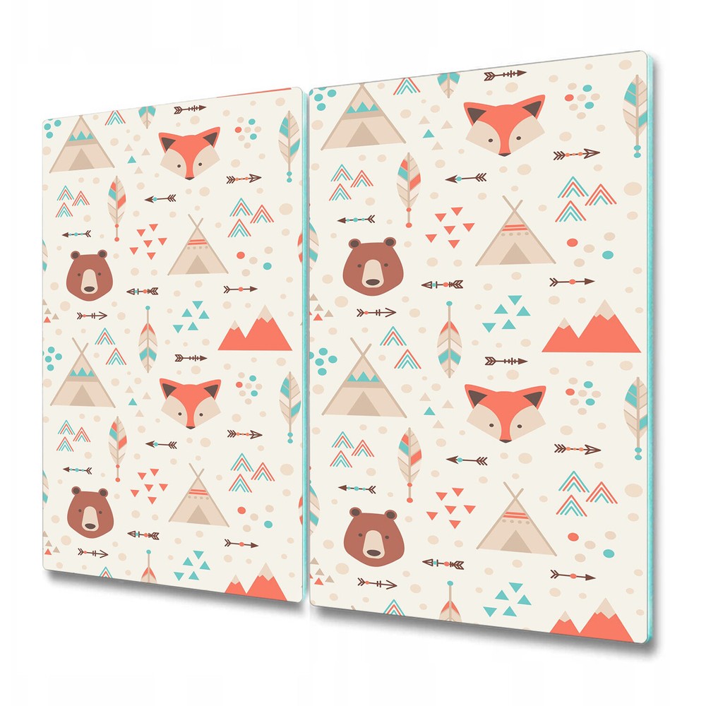 Tempered Glass Worktop Saver Geometric cartoon animals Indian style 2x30x52