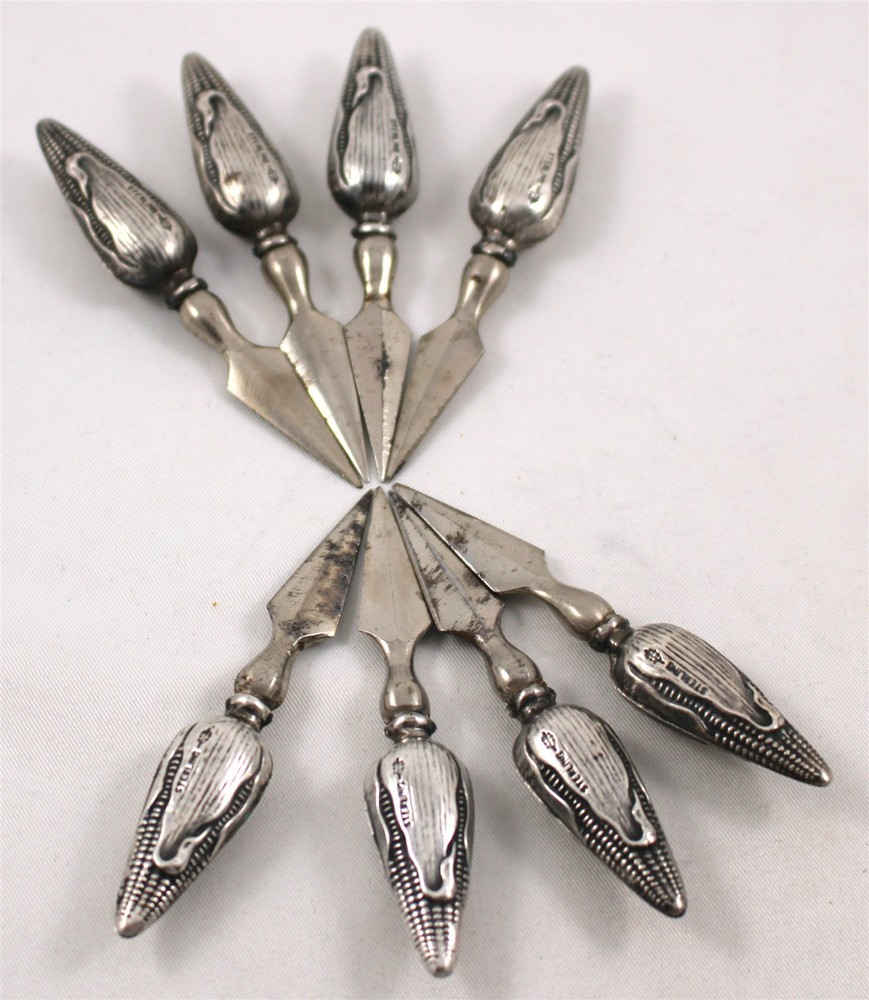 Set of 8 Webster Corn Holders Sterling Silver Handles w/Metal Blades