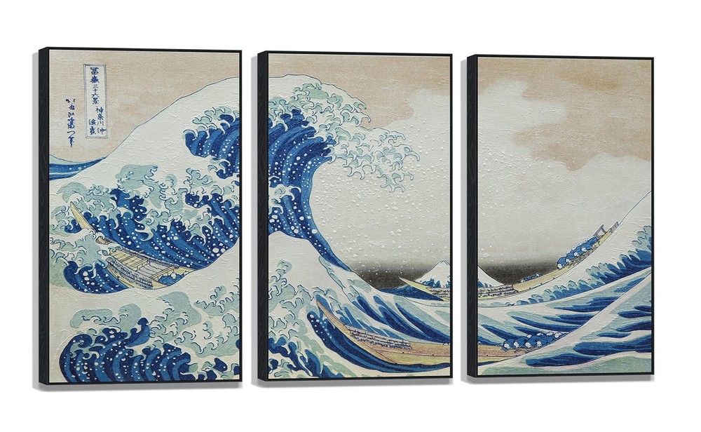 3D Print simulation hand painted texture on canvas painting Hokusai Japanese ...
