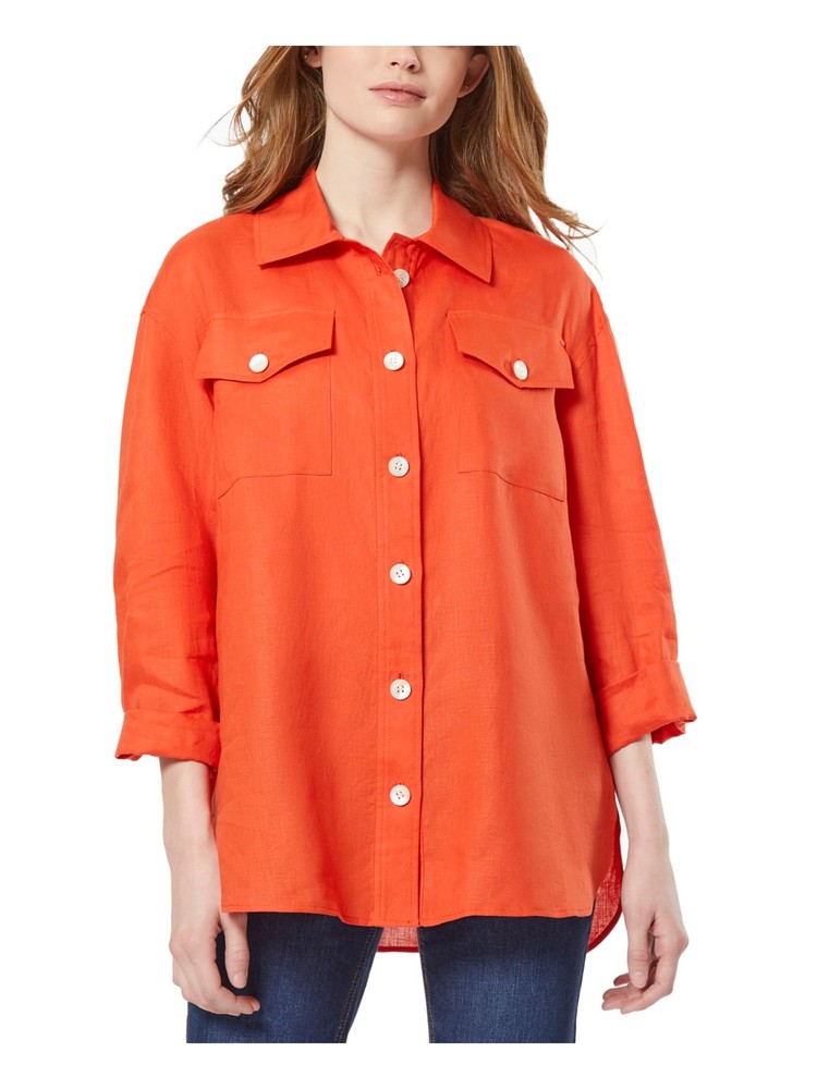 Jones New York Womens Orange Vented Round Hem Sleeve Top XS