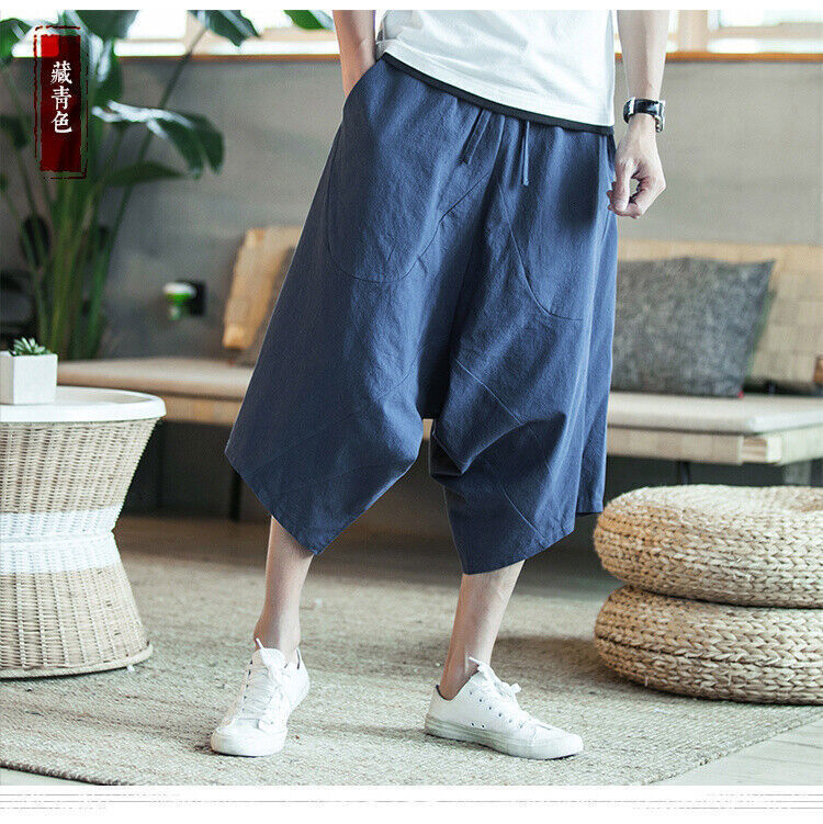 Men's Harajuku Cotton Linen Harem Joggers - Stylish Comfortable Sweatpants