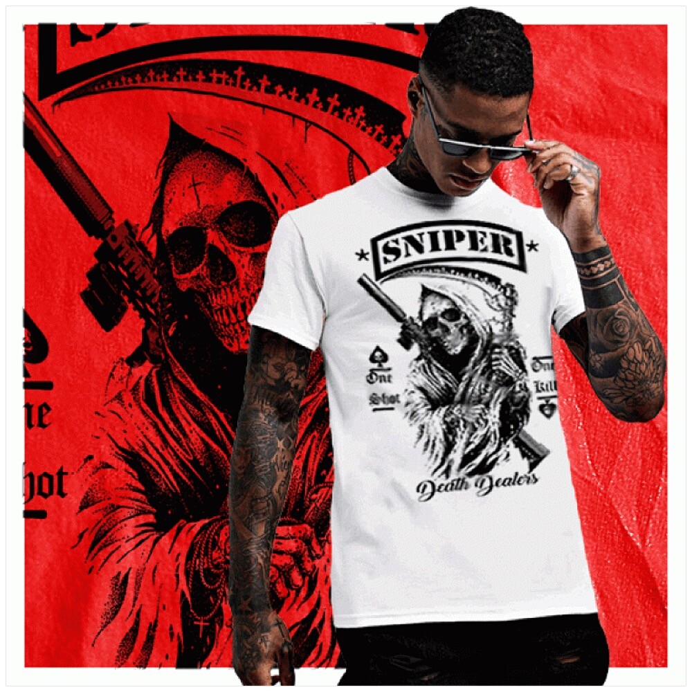 Sniper T-Shirt Military Expert Marksman One Shot Ace Combat Tee Death Angel-image