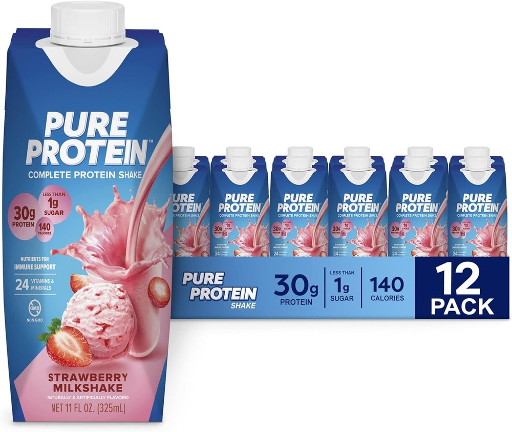 Pure Protein Strawberry Shake, 30g Complete Protein, Ready to Drink 11 oz (12pk)