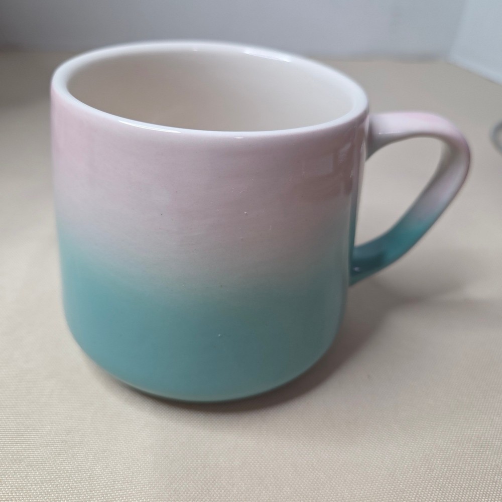 World Market Pink & Teal Ombre Coffee Mug Cute Gradient Ceramic Cup