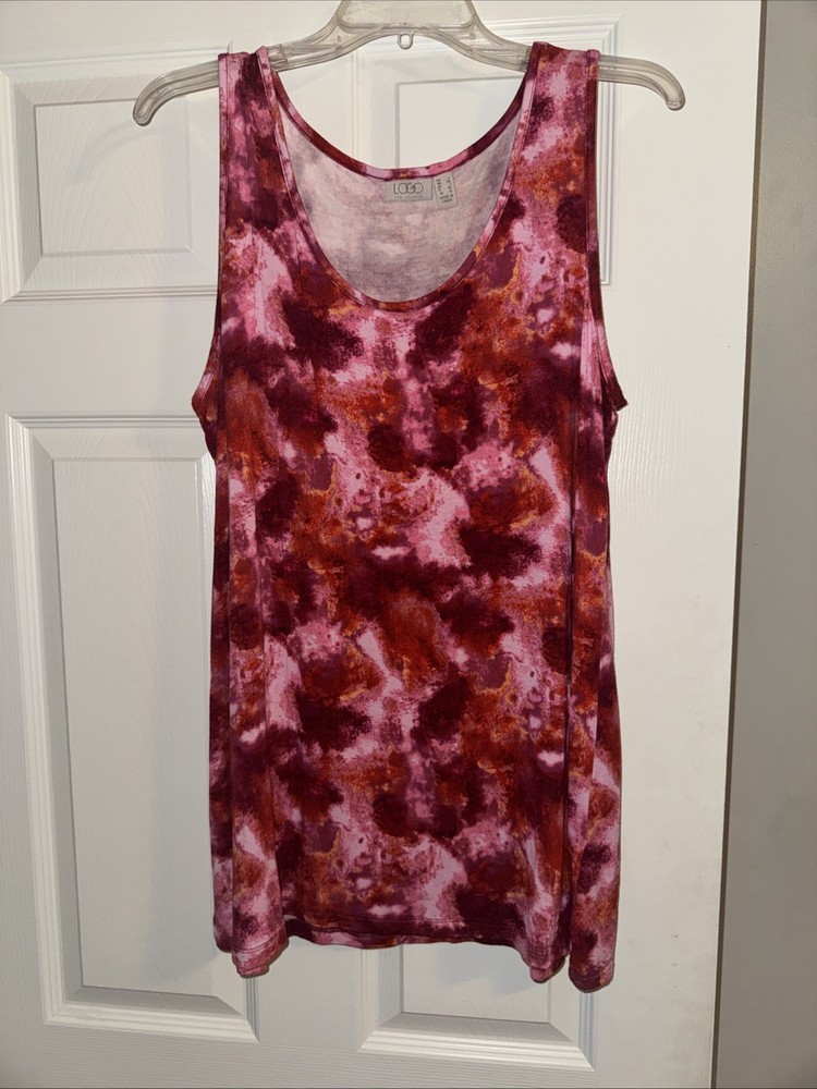 LOGO by Lori Goldstein Red Tie-Dye Sleeveless Tank Top Tunic
