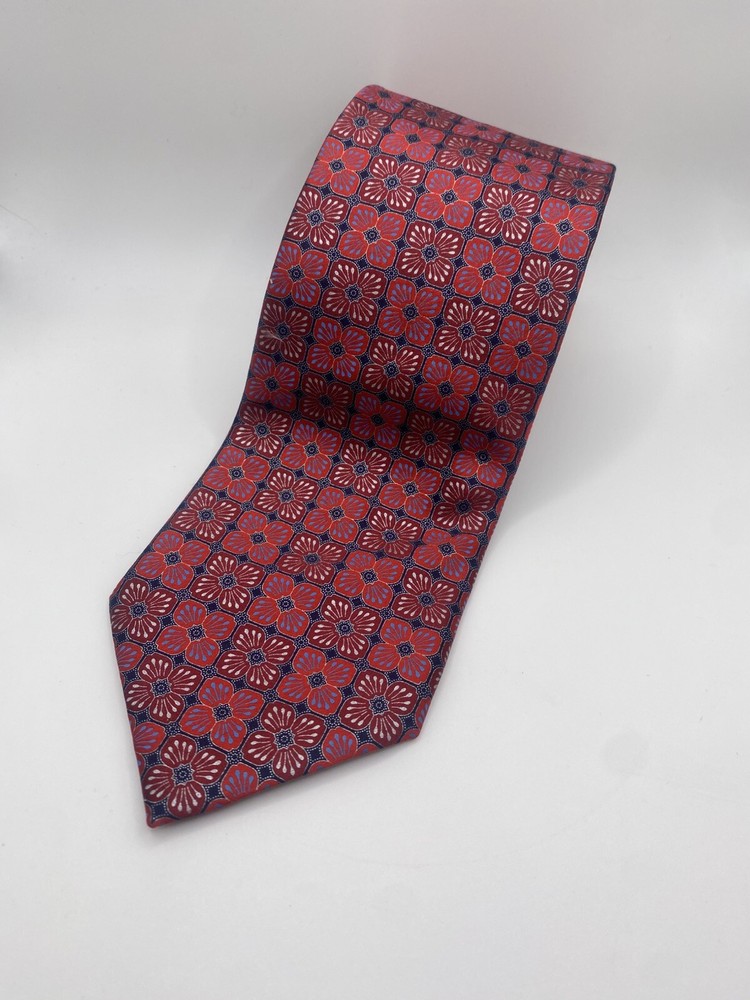 ERMENEGILDO ZEGNA Men's Silk Necktie ITALY Luxury Red Geometric 58.5 X 3.5