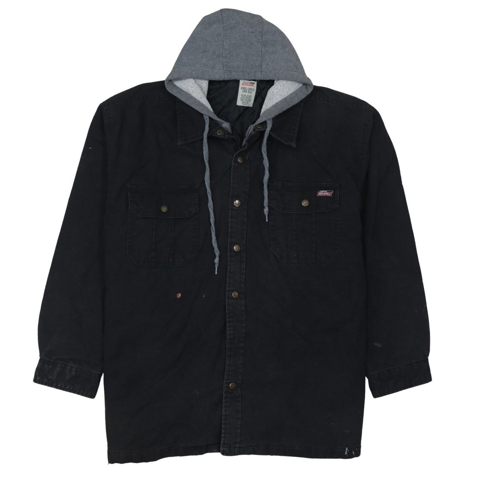 Dickies Mens Hooded Workwear Jacket Black Quilted Lined Canvas Overshirt XXL
