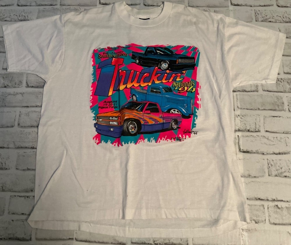 1980s Truckin Nationals T-Shirt White Mens XL Graphic VTG Made in USA