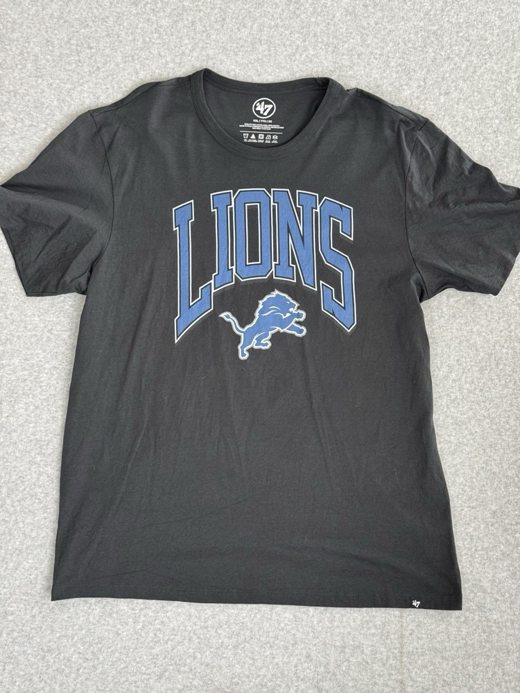 Detroit Lions NFL '47 Brand T-Shirt Gray  Football Spellout Logo Men’s Size 2XL