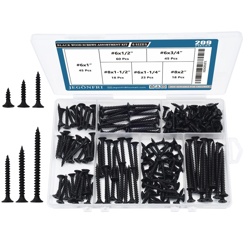 209-Piece Wood Screw Kit - Phillips Flat Head in 6 Sizes