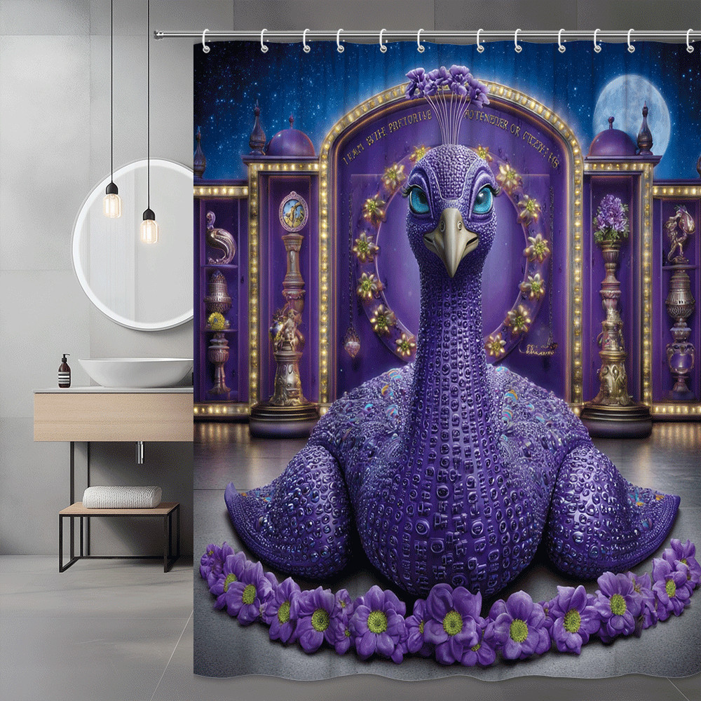 Purple Peacock Shower Curtain Fantasy Bird Floral Decor