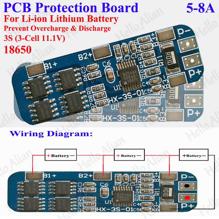 5A-8A BMS Protection PCB Board for 3 Packs 18650 Li-ion lithium Battery Cell 3S